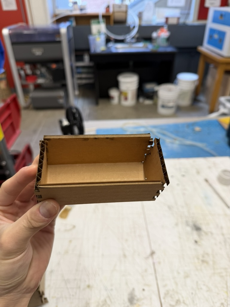 Laser cut cardboard finger joint practice box