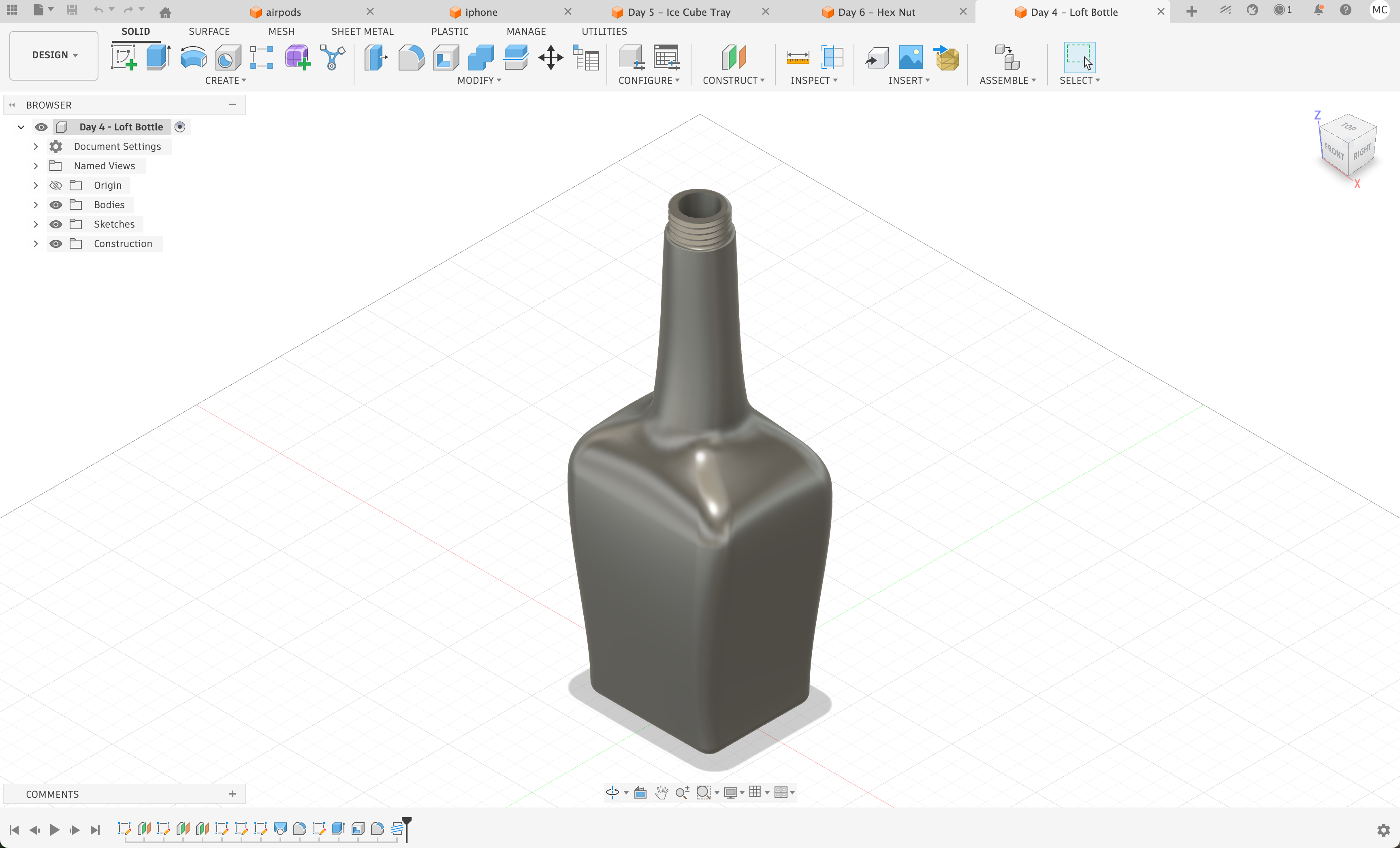 Fusion 360 glass bottle model