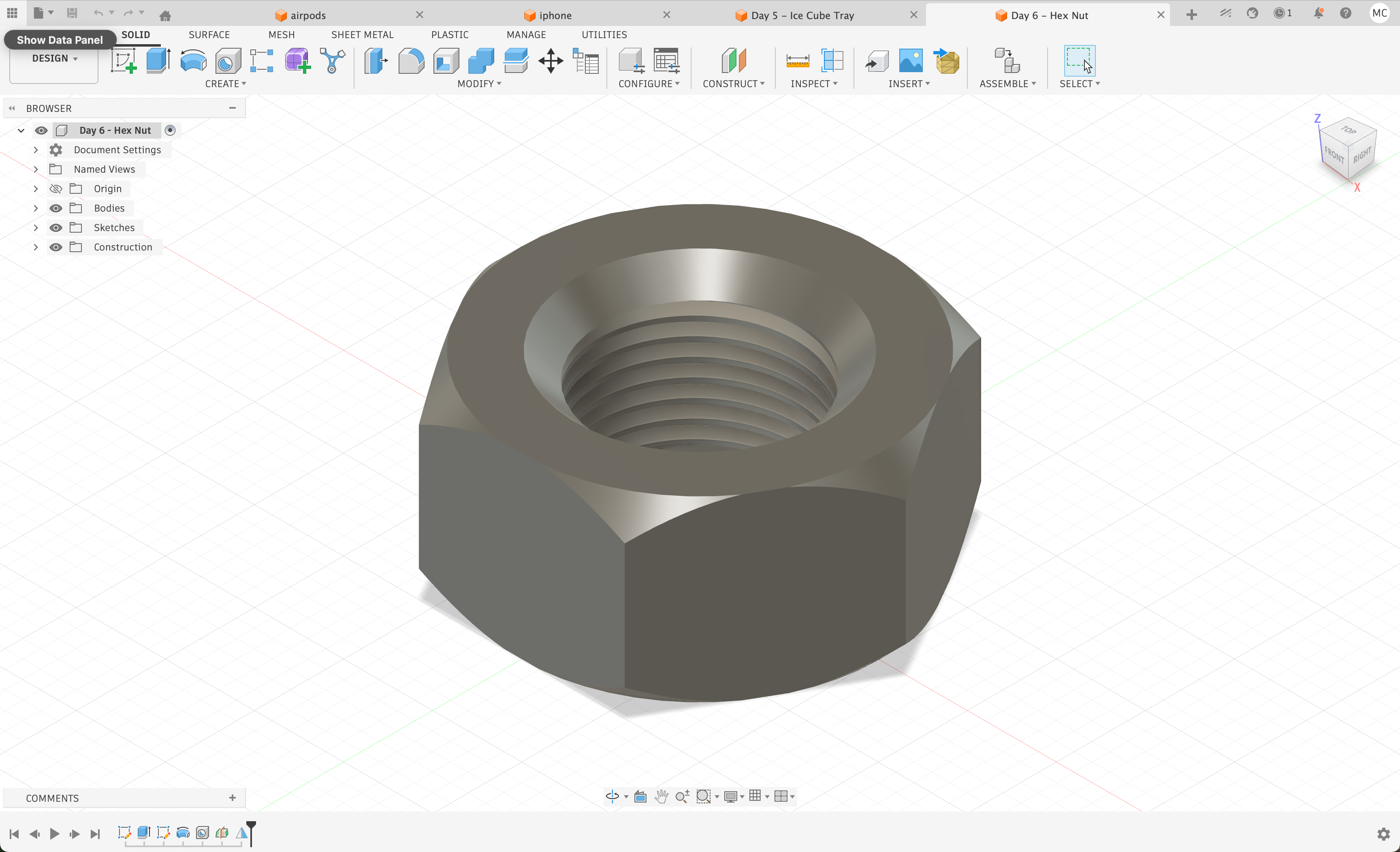 Fusion 360 hex nut model