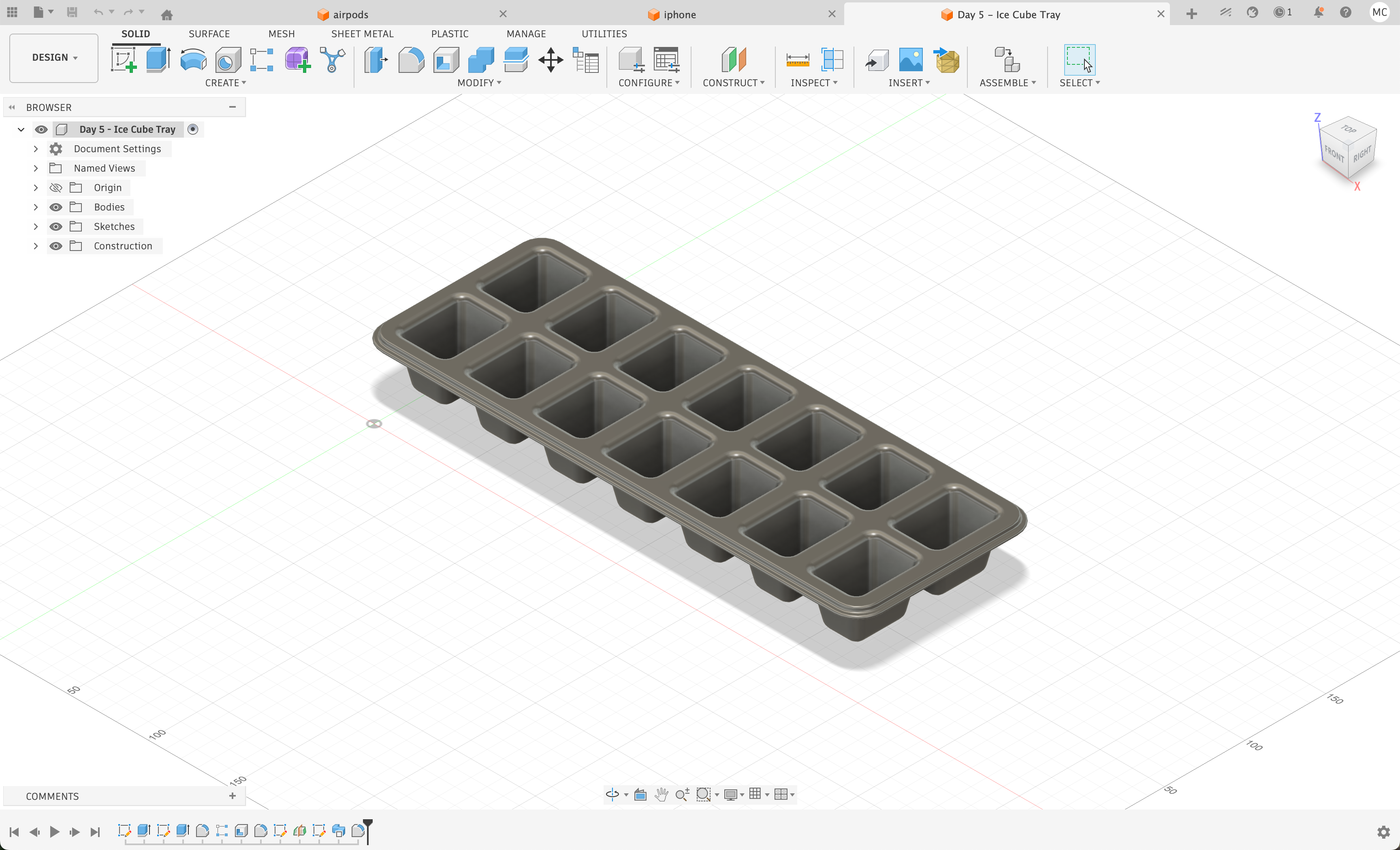 Fusion 360 ice cube tray model