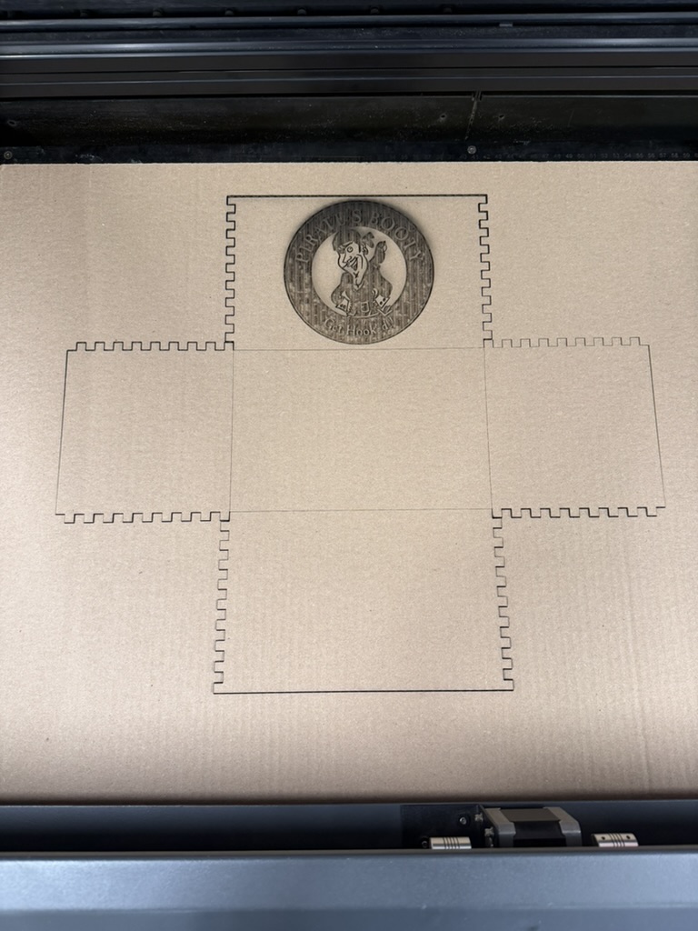 Pirate's Booty logo engraved on the front panel of the cardboard box