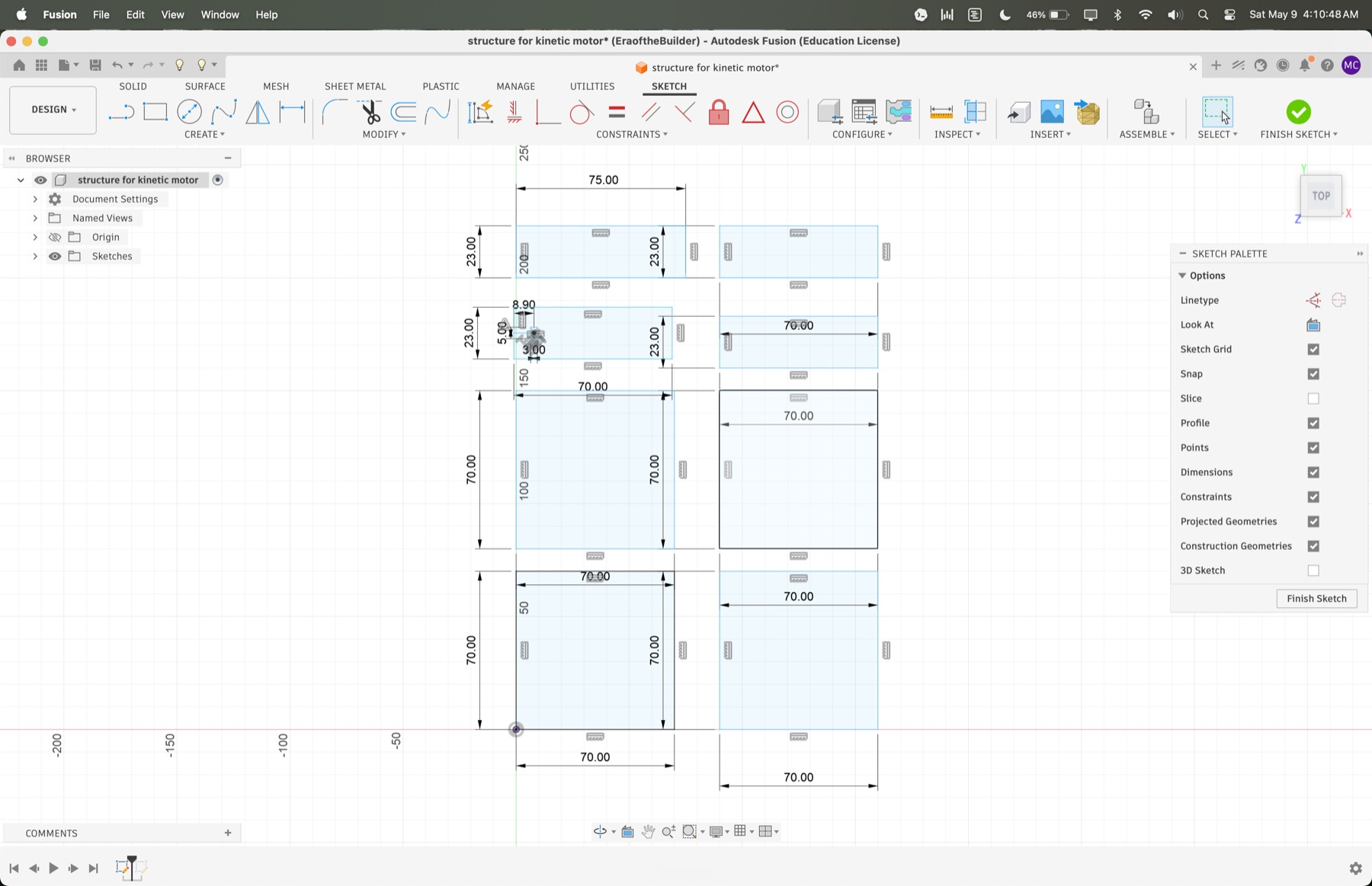 Fusion 360 layout for the cardboard motor support structure