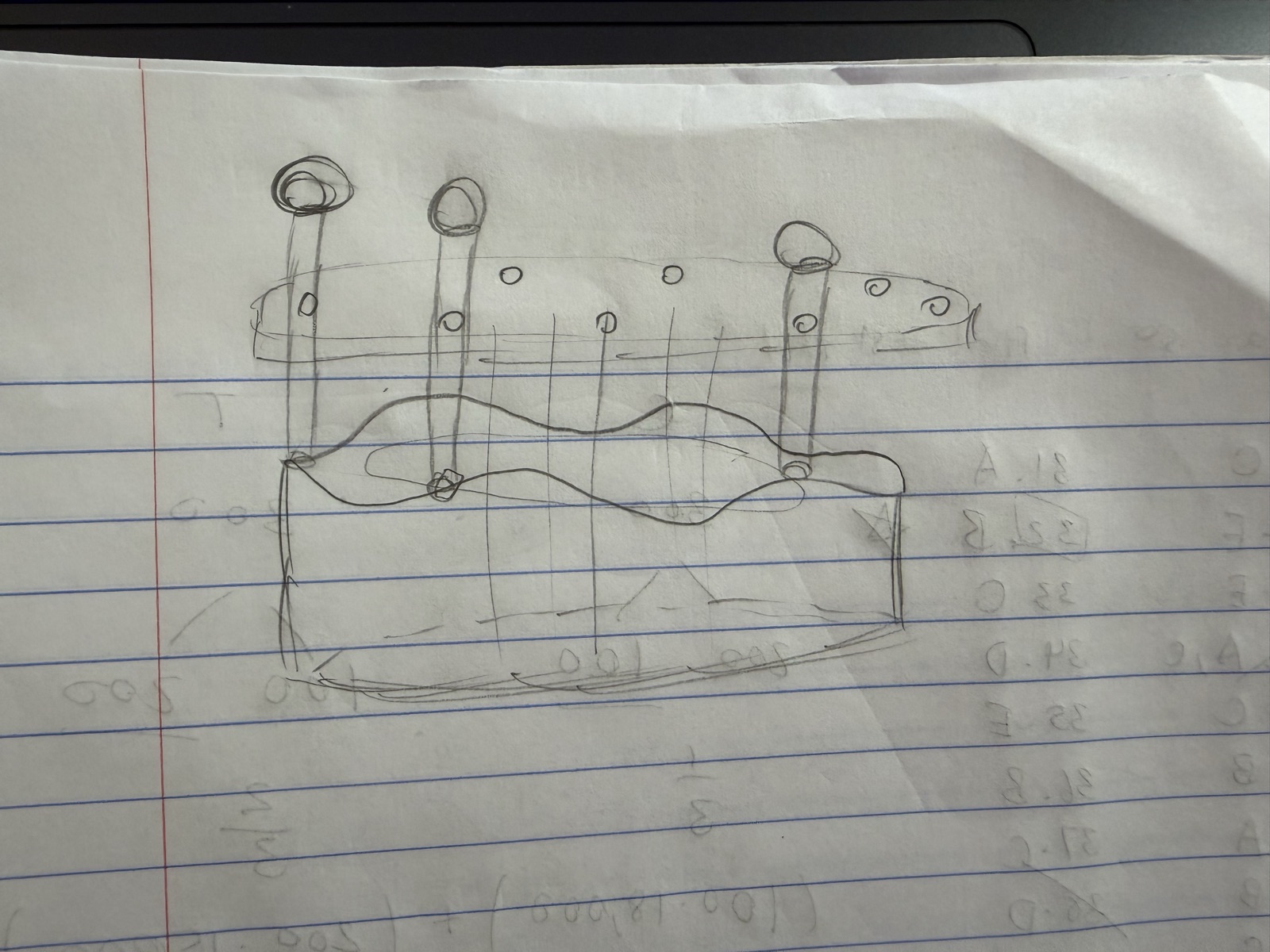 Hand-drawn paper diagram of the wavy base mechanism