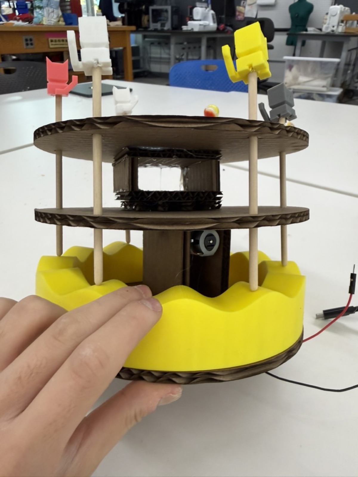 Inside view of the carousel showing the DC motor mounted in the structure