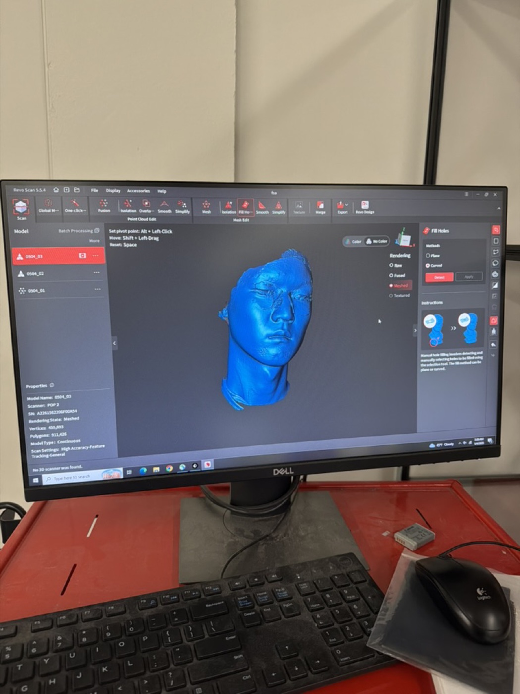 RevoScan photogrammetry scan of my face on a computer monitor