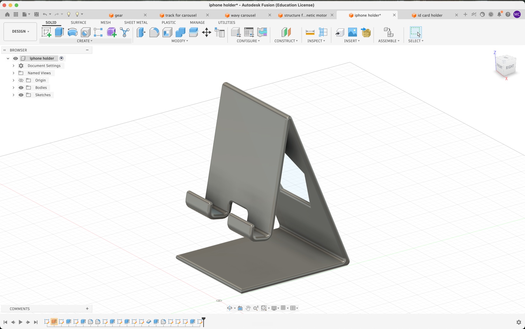 Week 5 Fusion model of 3D printed iPhone stand