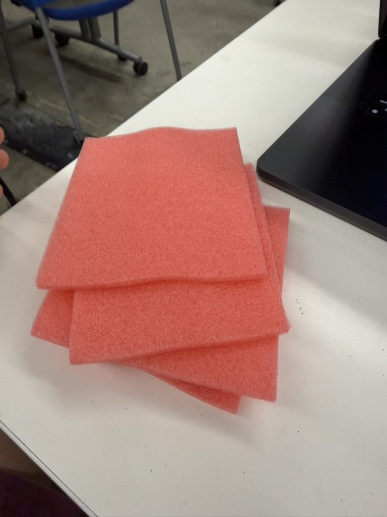Red foam sheets considered for the capacitive weight sensor