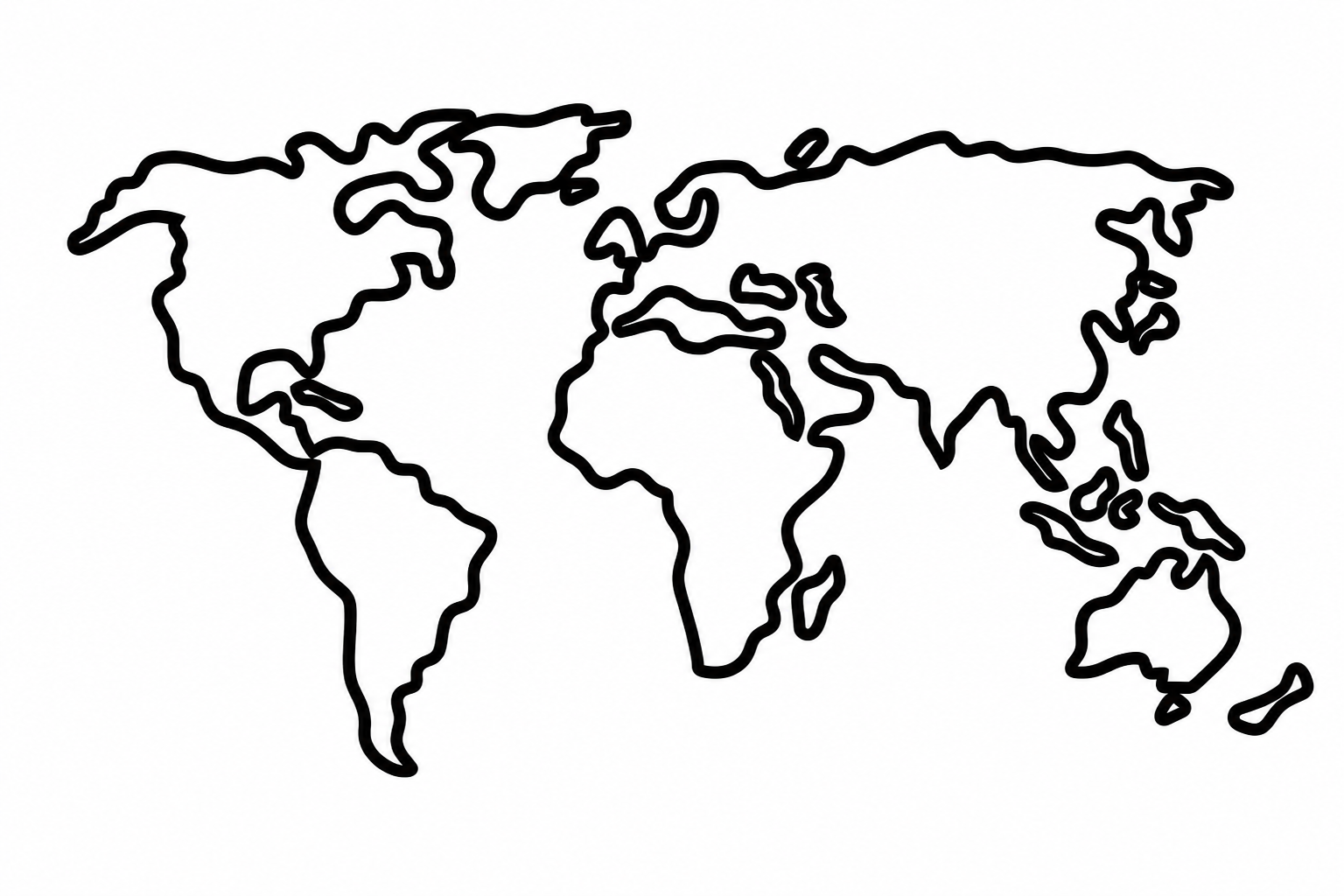 Black line-art world map reference image found on Google