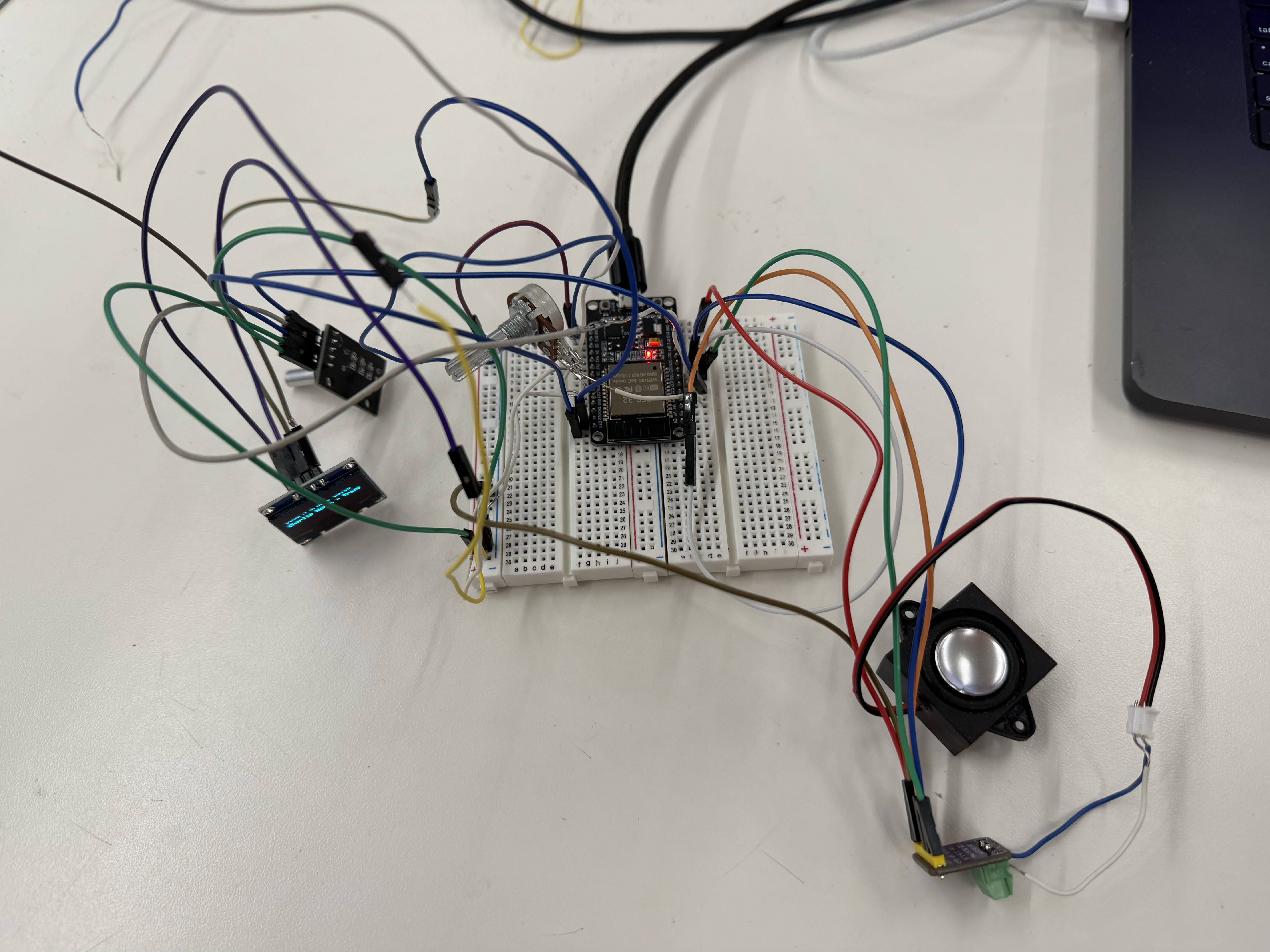 Radio components wired up on the breadboard