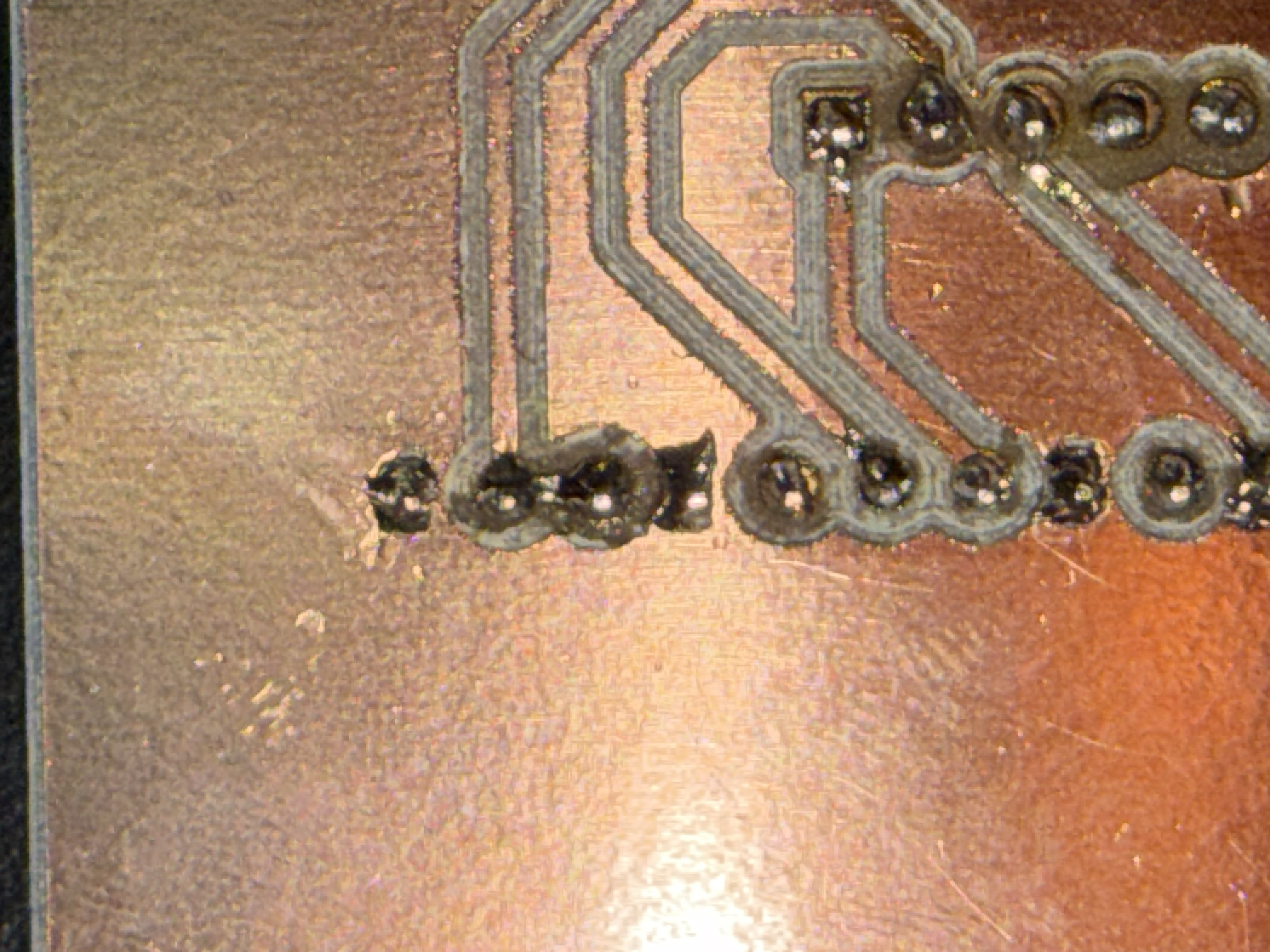 A soldering bridge I accidentally made on the PCB board