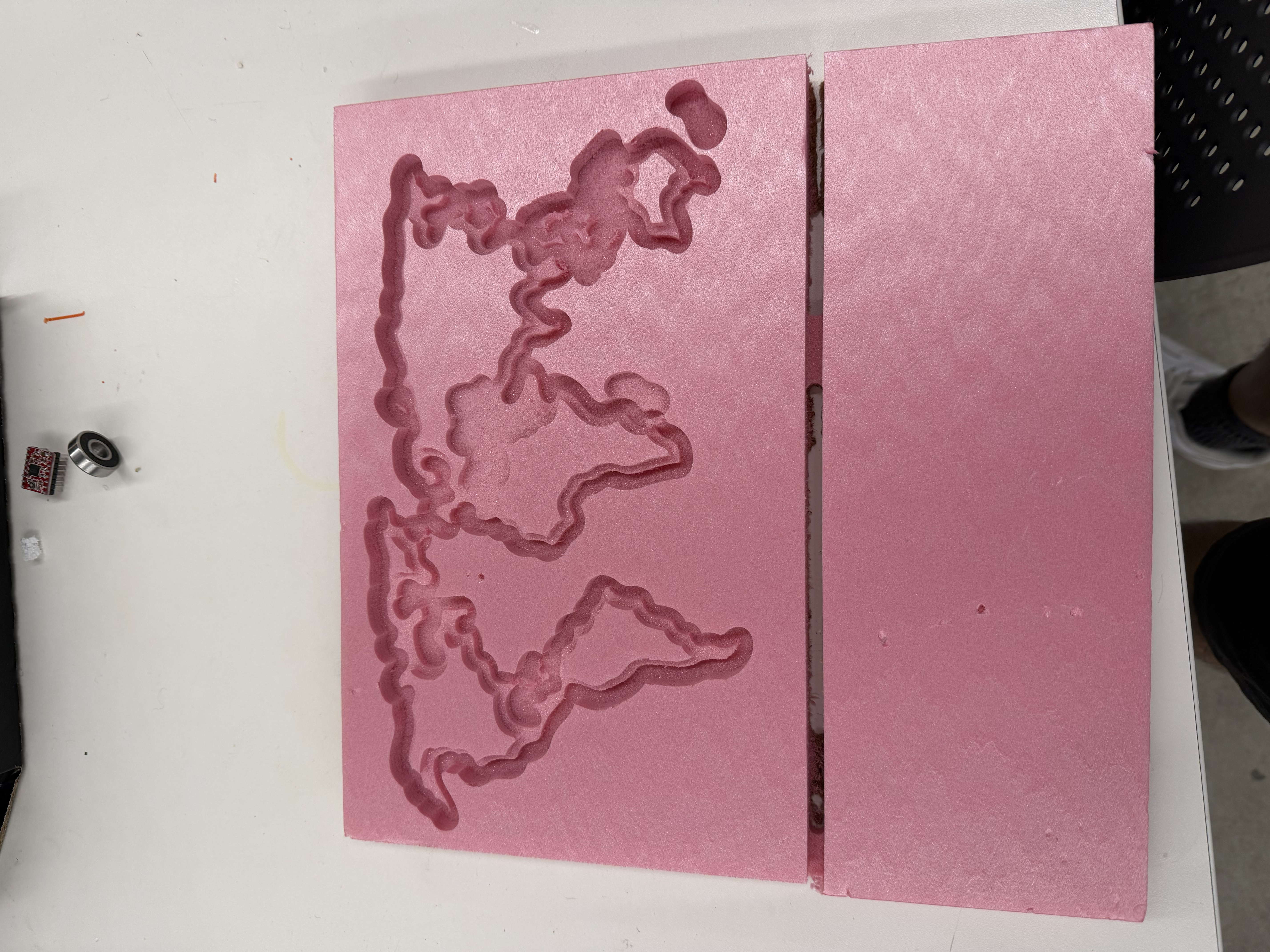 Tabs added to the foam board so it did not prematurely break off during the CNC cut and fly away