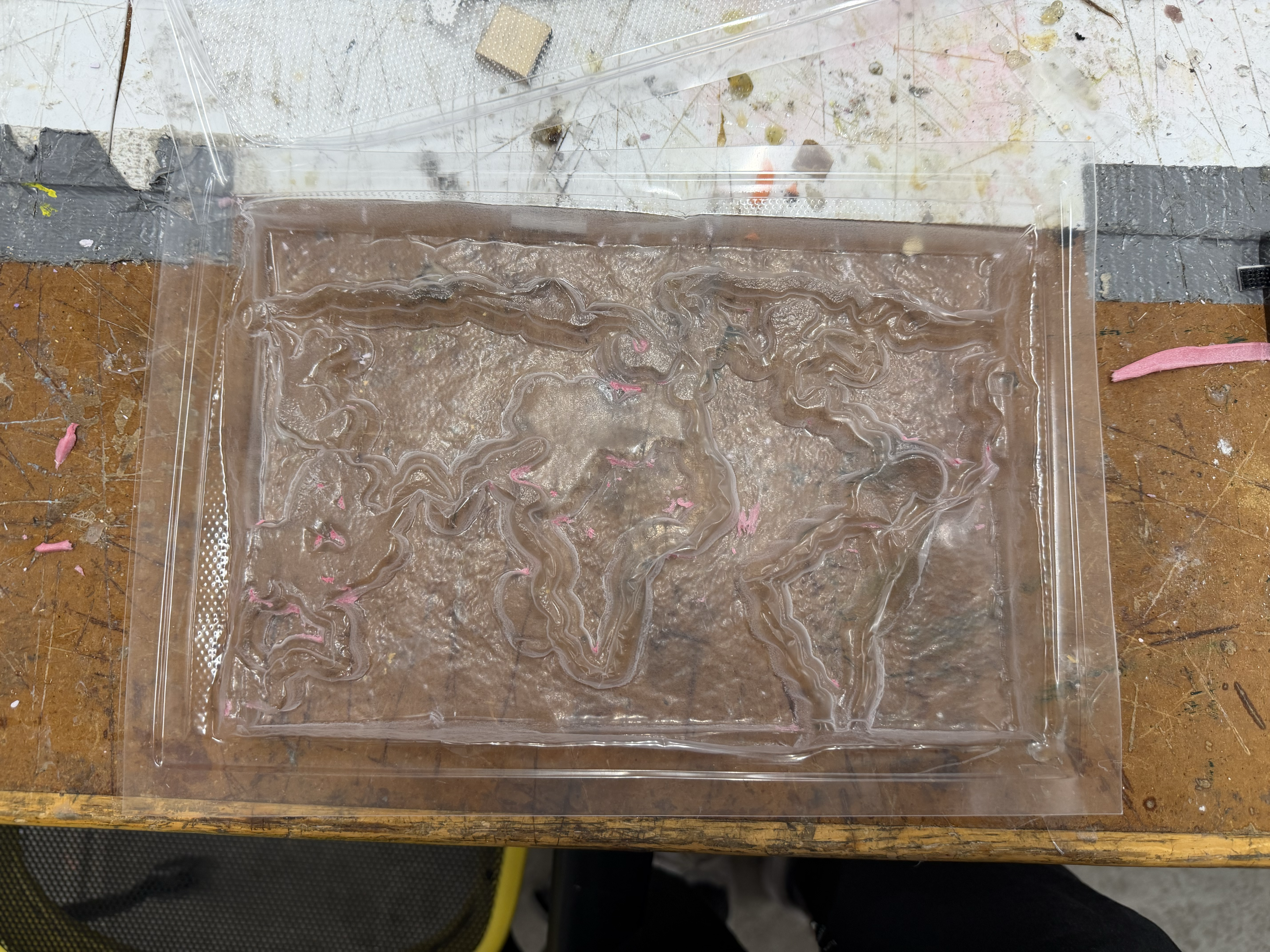 Plastic mold after removing foam bits from it before adding plaster