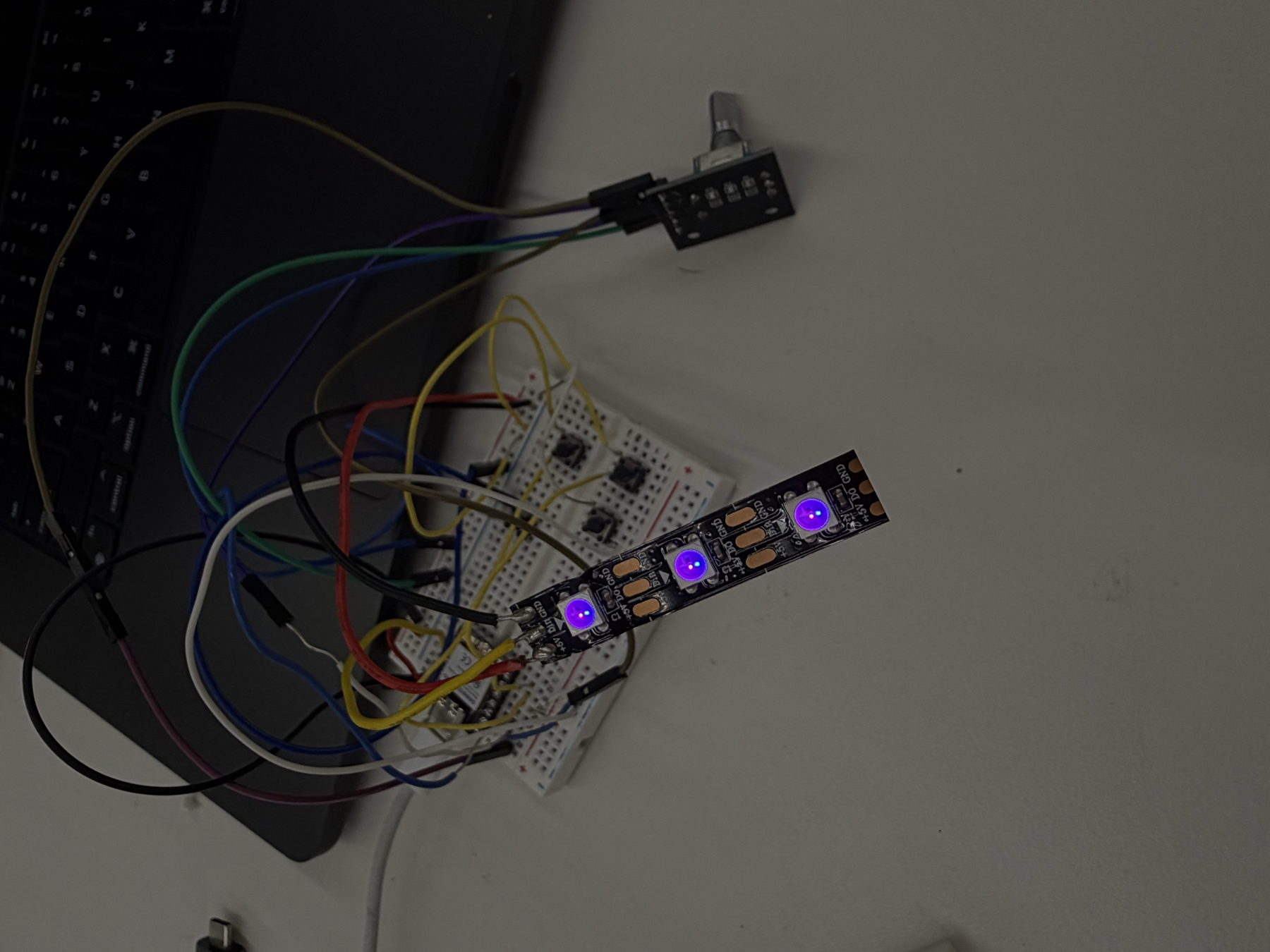 NeoPixel LED strip glowing purple when the radio is in internet radio mode