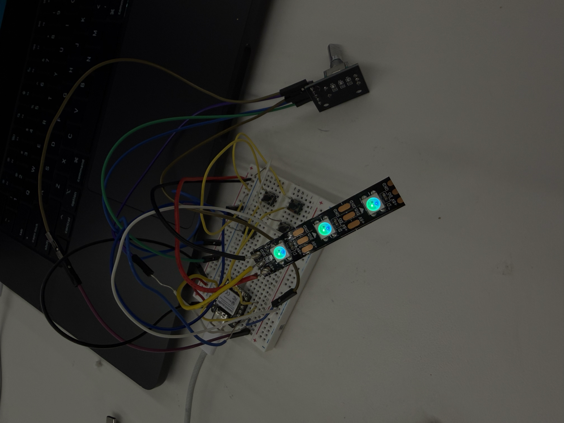 NeoPixel LED strip glowing green when the radio is in MP3 mode