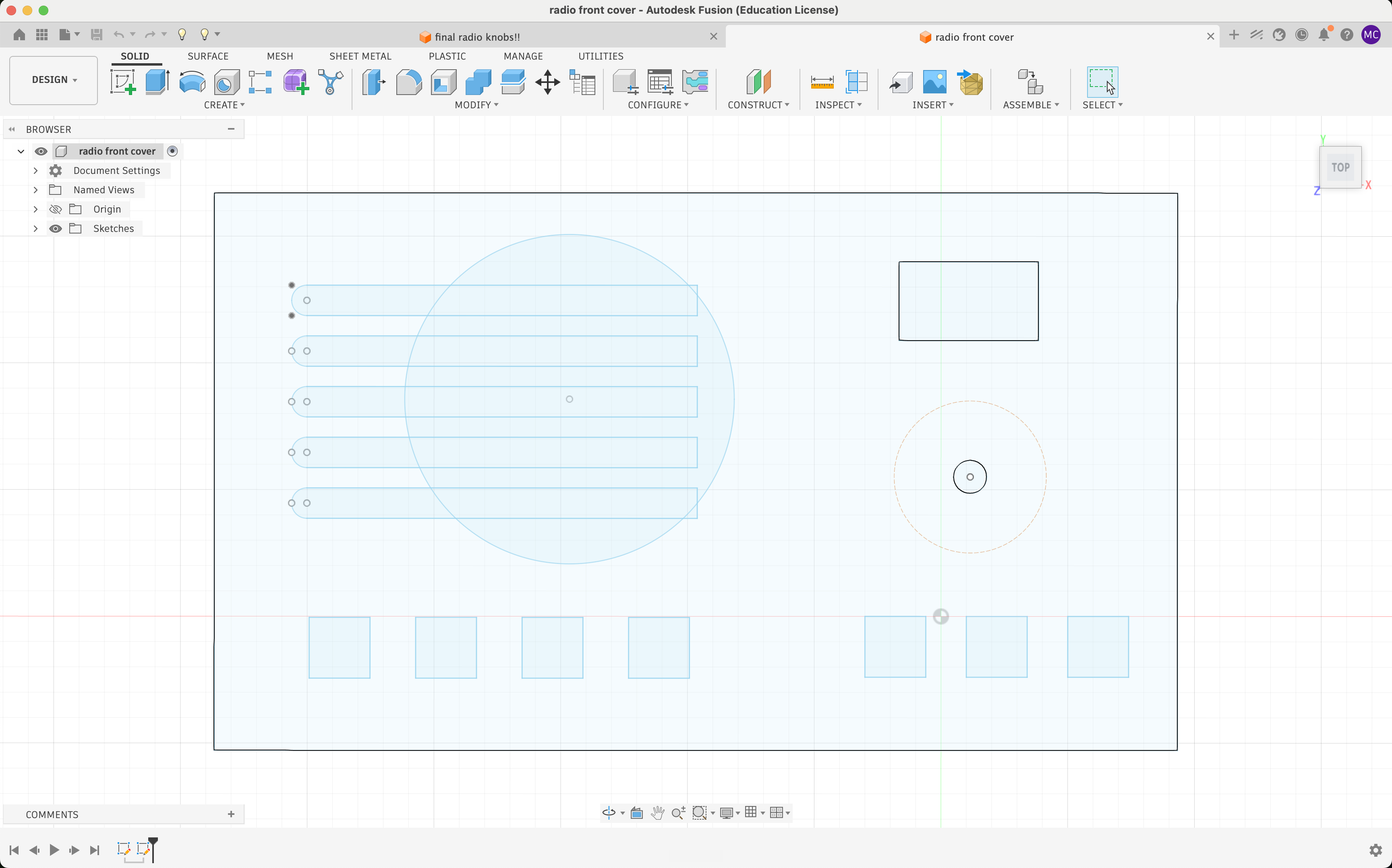Fusion 360 sketch for the laser-cut radio front cover