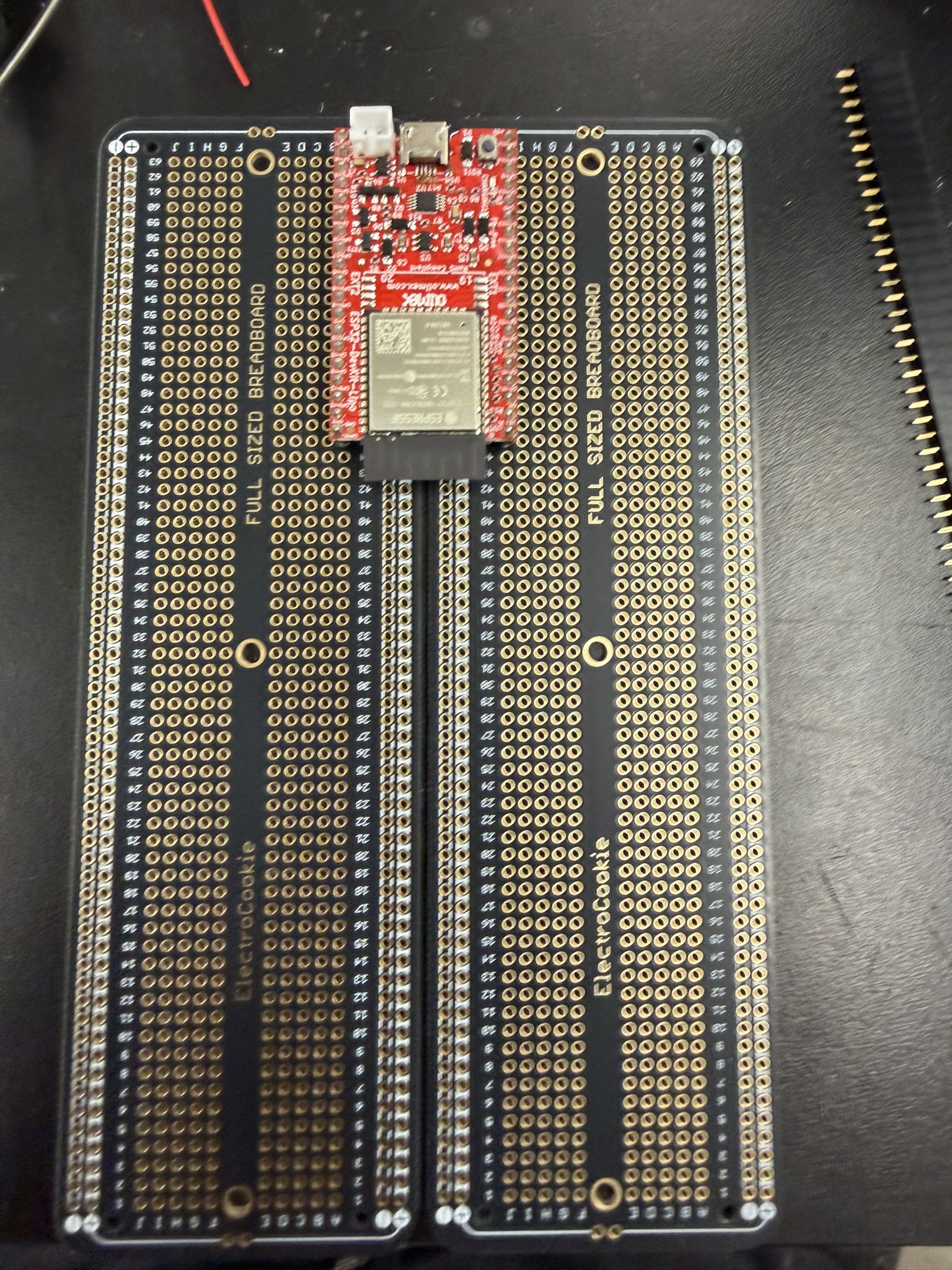 ESP32 mounted across two protoboards